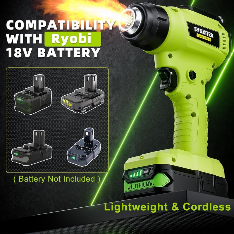 Synxiter Compatible with Ryobi 18V Battery Cordless Heat Gun, 350W LED Light, Quick Heat Welded Heat Gun 122°F - 120°F Variable Temperature Control with 4 Nozzles and Scraper for Crafts(No Battery) - Image 3